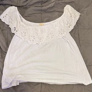 Paper Tee White Off-Shoulder Eyelet Blouse